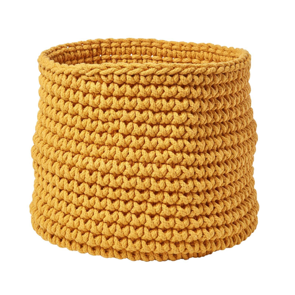 Homescapes (Yellow) Cotton Knitted Round Storage Basket, 42 X 37 Cm