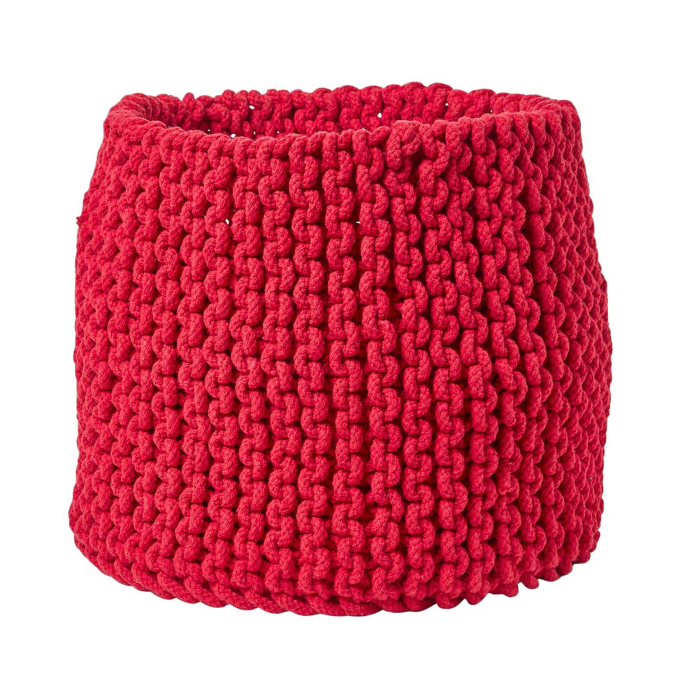 Homescapes Unisex Red Cotton Knitted Round Storage Basket, 42 X 37 Cm In Kids - Image 2