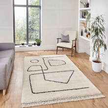 (White, 120 x 170 cm) Moroccan Design Shaggy Rug Abstract Tribal Large 5cm Thick Shag Pile Rugs Living Room Bedroom Fringe Scandi Berber Carpet Mat