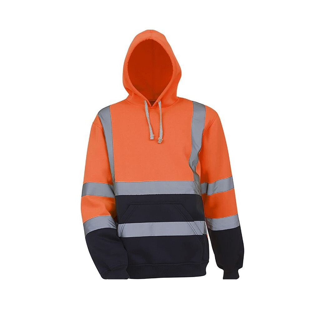 (Orange, L) Mens Safety Reflective Sweatshirt High Visibility Tops Work Hooded Jacket Coat