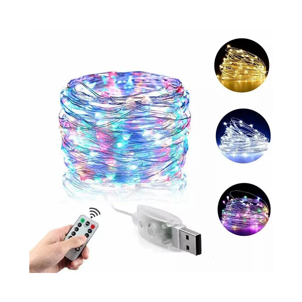 (Multicolor) 8 Modes USB Plug In 10M 100LED Fairy String Lights DIY Micro Copper Wire Decor