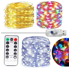 (Cool White) 50LED Micro Rice Remote Control Copper Fairy String Lights Xmas Party -USB Plug