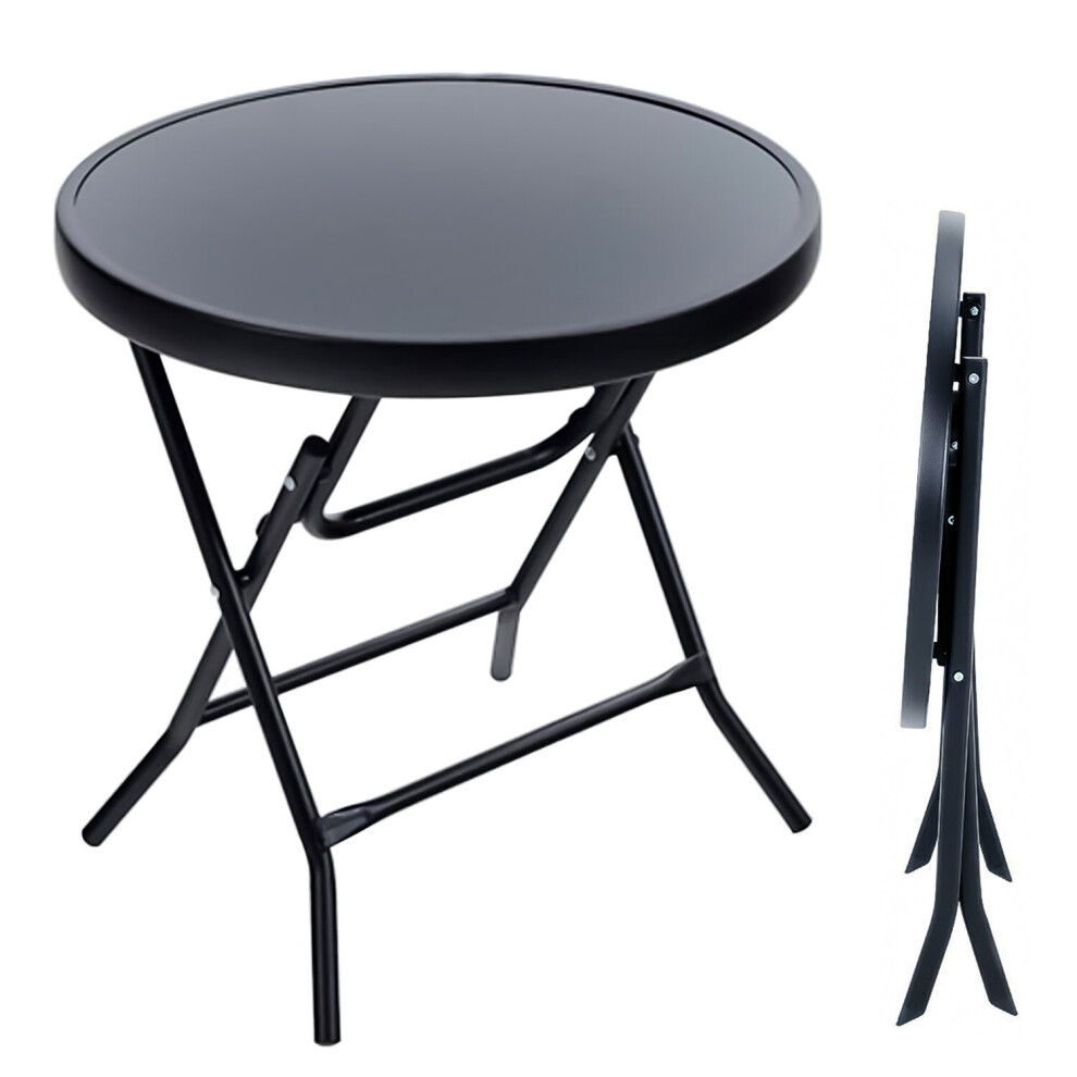 Patio Bistro Black Round Coffee Table Folding Dining