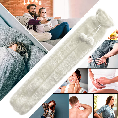 (Cream) 76cm Extra Long Hot Water Bottle with Super Soft Cover 2