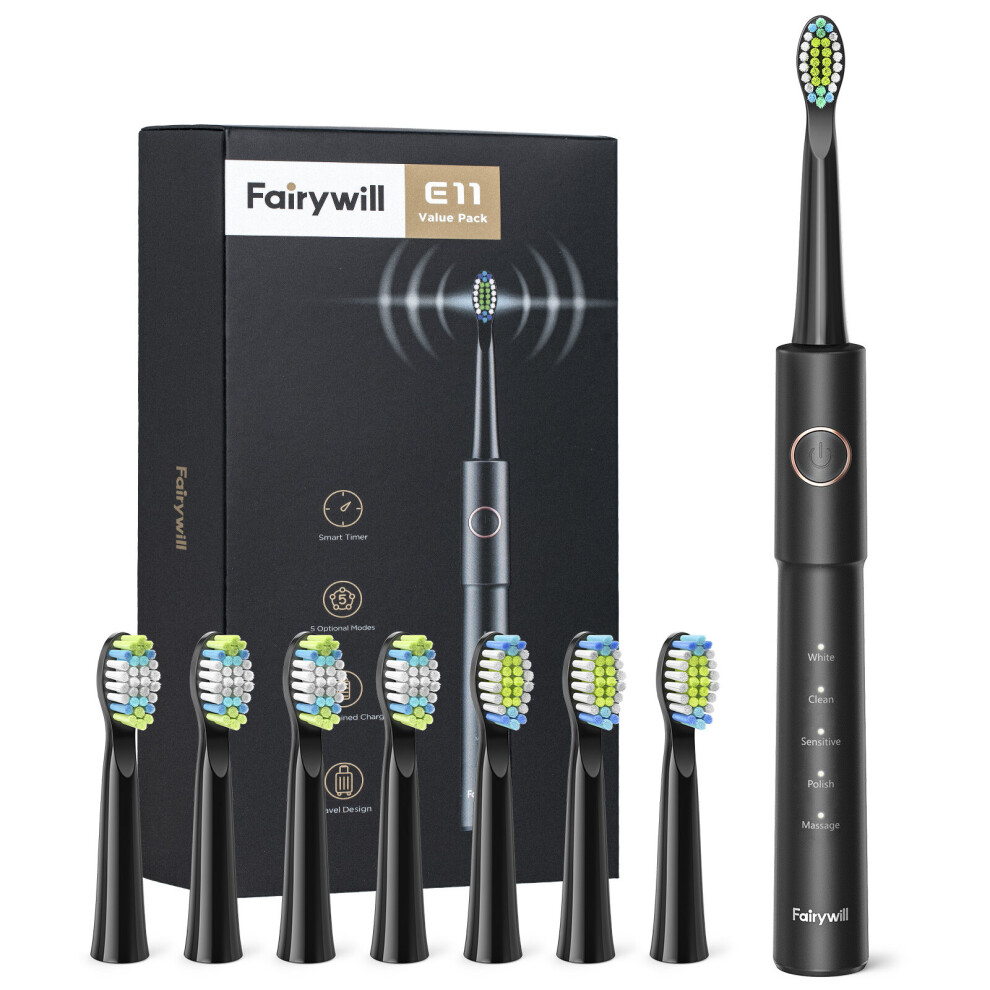 Fairywill E11 Electric Toothbrush & 8 Brush Heads