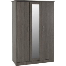 Lisbon 3 Door Wardrobe Black Wood Grain With 2 Drawers 4 Shelves