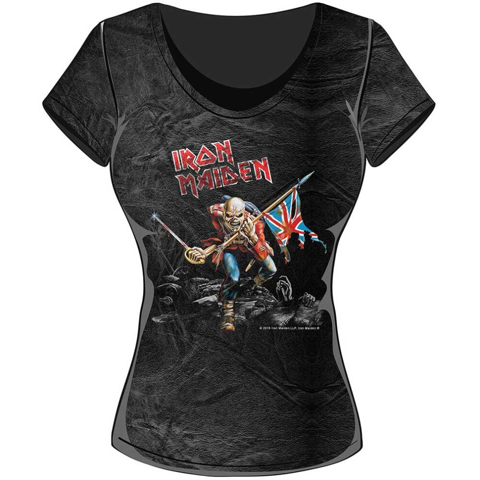 Iron Maiden Ladies Acid Wash T-Shirt: Trooper (X-Large) - Iron Maiden - Clothing