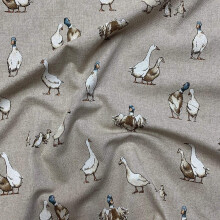 1/2m Shabby Animals Duck Design Cotton Rich Linen Look Fabric for Curtains Blinds Craft Quilting Patchwork & Upholster