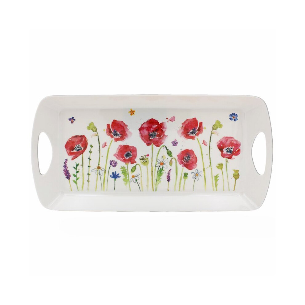 Medium Melamine Serving Tray Poppy Field Design Tea Food Platter Kitchen Dining