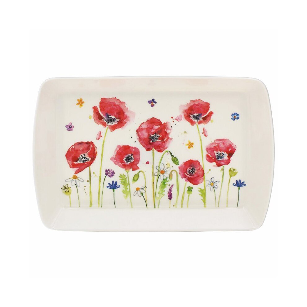 Small Melamine Serving Tray Poppy Field Design Tea Food Platter Kitchen Dining