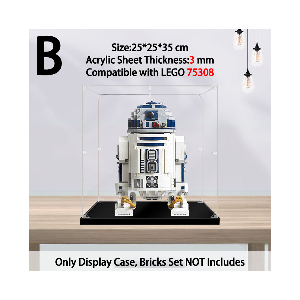 (B) Acrylic Display Case for Lego 75308 R2-D2 Building Model,Dustproof Protection Case Compatible with Lego 75308(Lego Model Not Included) 