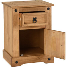 Corona Petite 1 Door 1 Drawer Bedside Distressed Waxed Pine