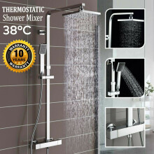 Thermostatic Mixer Shower Set Square Bathroom Shower Bar Twin Head Exposed Valve
