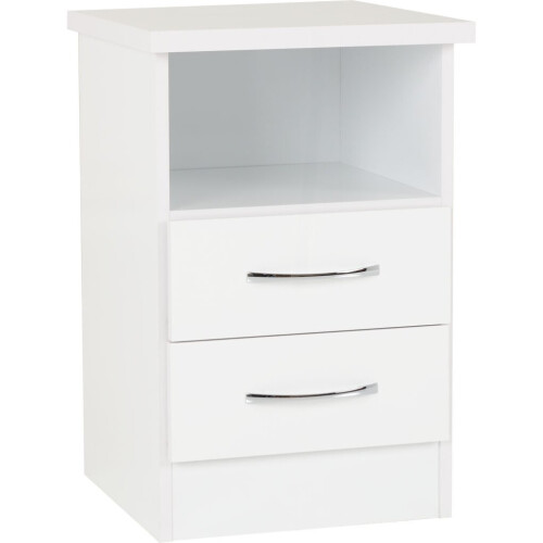 Nevada 2 Drawer 1 shelf Bedside In White Gloss Finish