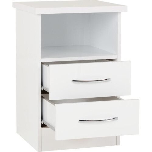 Nevada 2 Drawer 1 shelf Bedside In White Gloss Finish 1