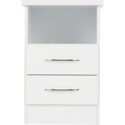 Nevada 2 Drawer 1 shelf Bedside In White Gloss Finish 2
