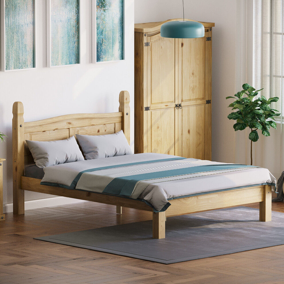 (Double) Corona Bed Frame Low Foot Pine Wood Rustic Wax