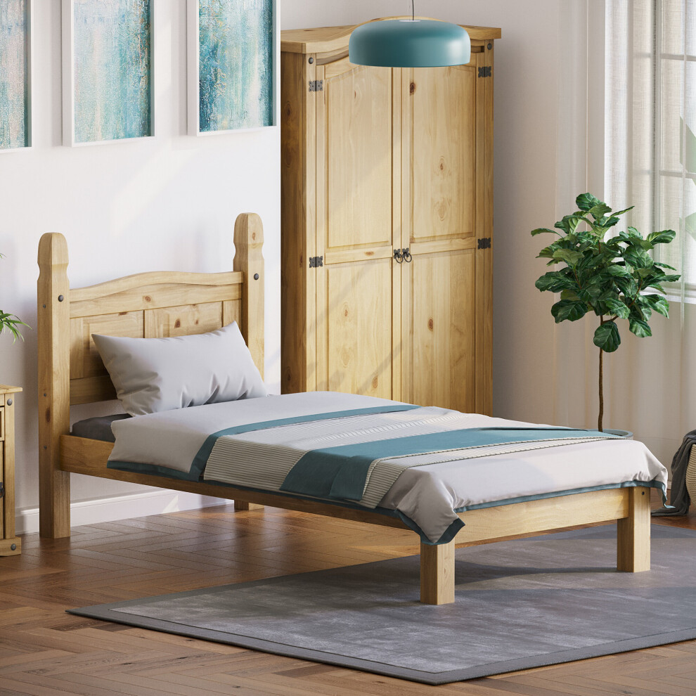 (Single) Corona Bed Frame Low Foot Pine Wood Rustic Wax