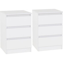 Pair of 2 x Malvern 3 Drawer Bedside Cabinets in White Finish