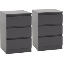 Elegant Malvern Grey 3-Drawer Bedside Tables (Pair) - 40 x 40 x 60 cm, Code 100-103-073