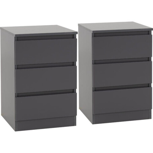 Seconique Elegant Malvern Grey 3-Drawer Bedside Tables (Pair) - 40 x 40 x 60 cm, Code 100-103-073