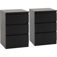 Pair of 2 x Malvern 3 Drawer Bedside in Black Finish