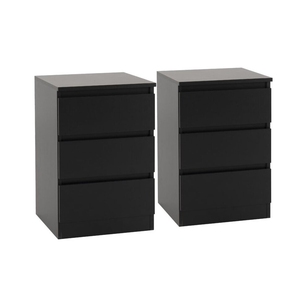 Pair of 2 x Malvern 3 Drawer Bedside in Black Finish