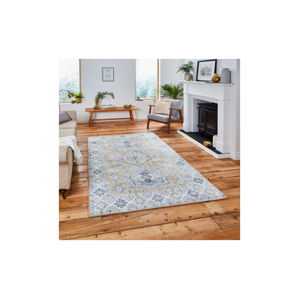 (Gold) Think Rugs Topaz G4705 Chenille Flat Weave Runner