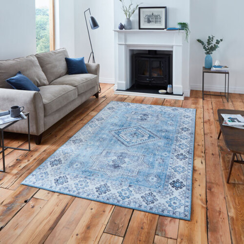 Think Rugs (Light Blue) Think Rugs Topaz G4705 Chenille Flat Weave Runner