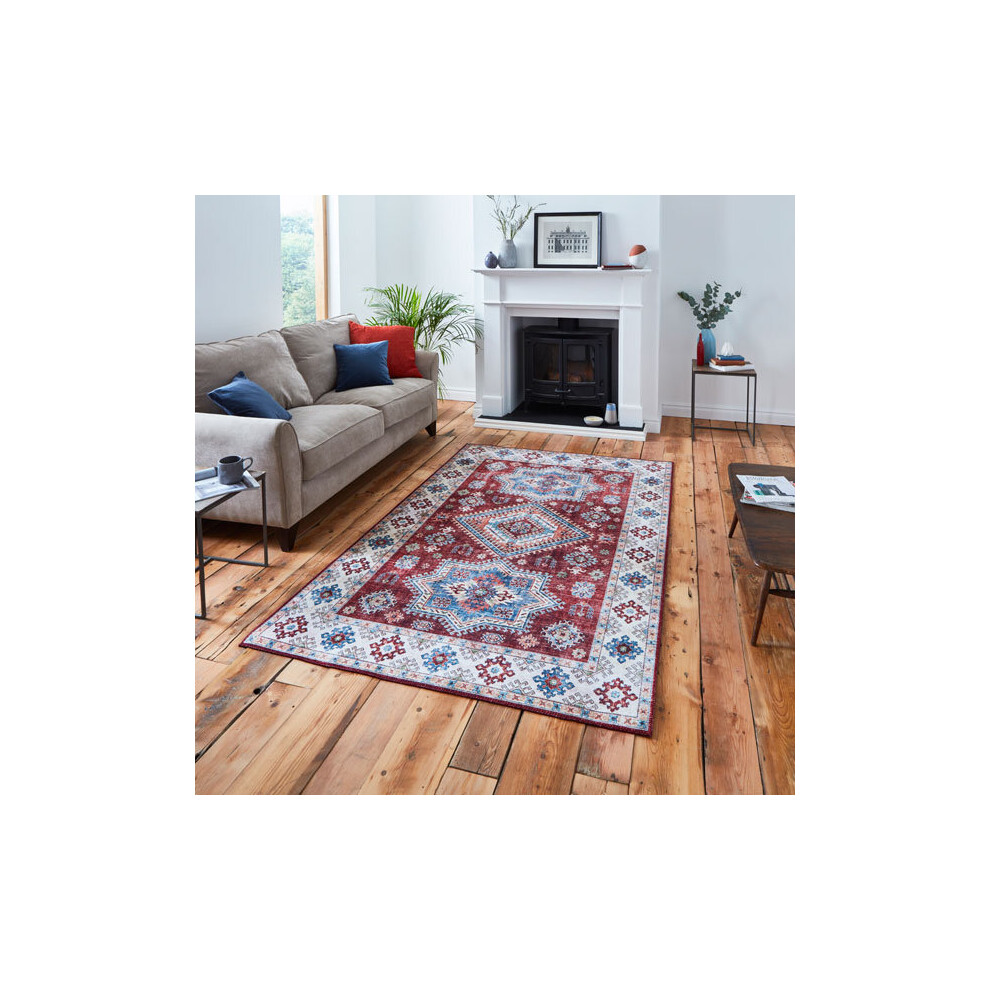 (Red) Think Rugs Topaz G4705 Chenille Flat Weave Runner