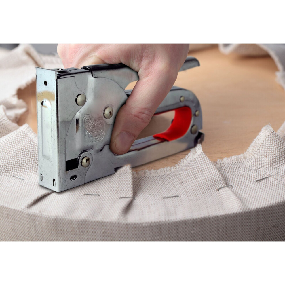 Staple Gun for Upholstery & DIY - Heavy-Duty, Spring-Action Handle, 1000 Staples Included - 4-8mm - Code 74049