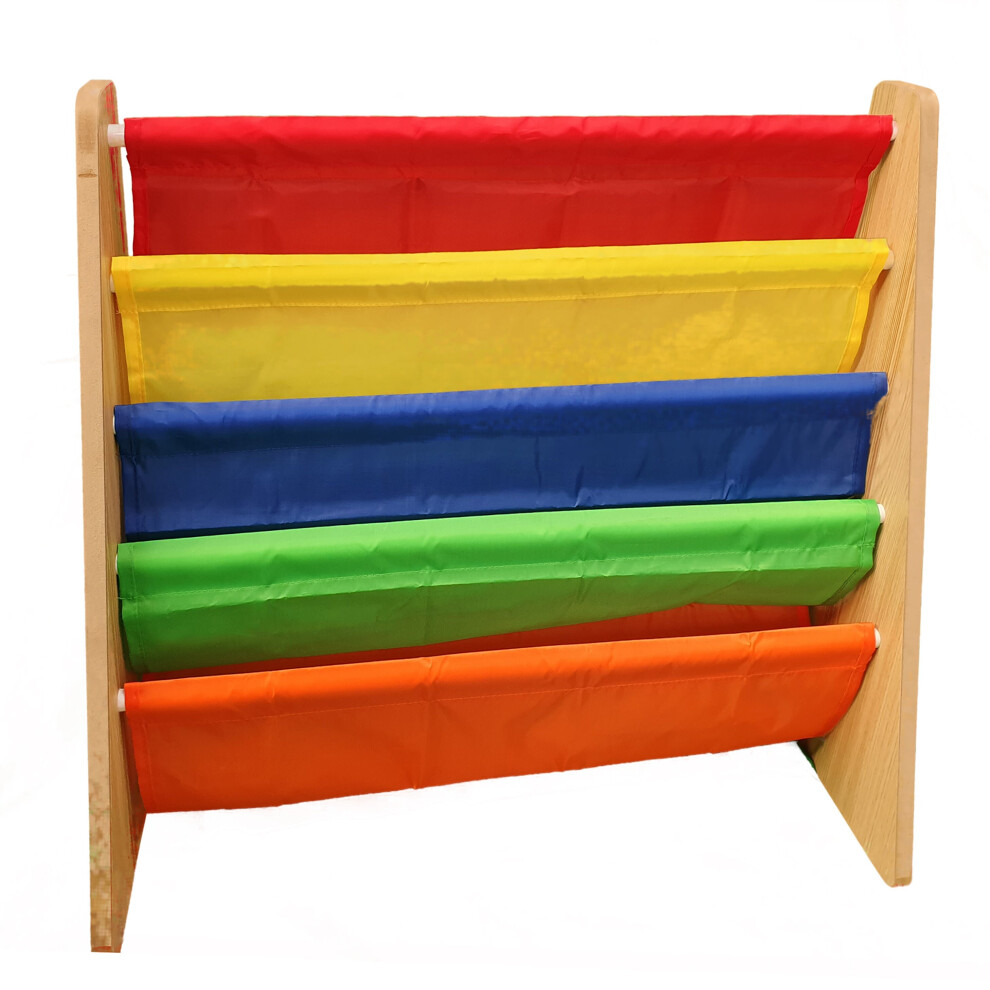 Childrens Kids Bookcase Book Shelf - Rainbow Colour Fabric 4 Tier