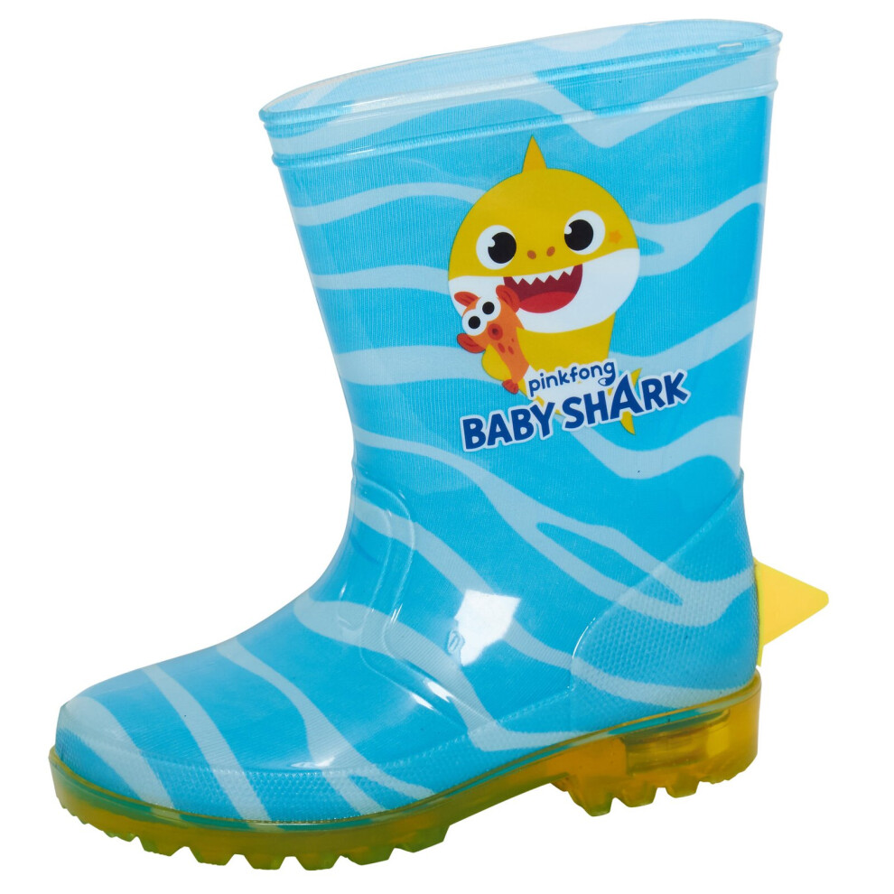 Baby Shark Light Up Wellington Boots Boys Wellies Girls Wellys 3D Fin Rain Shoes