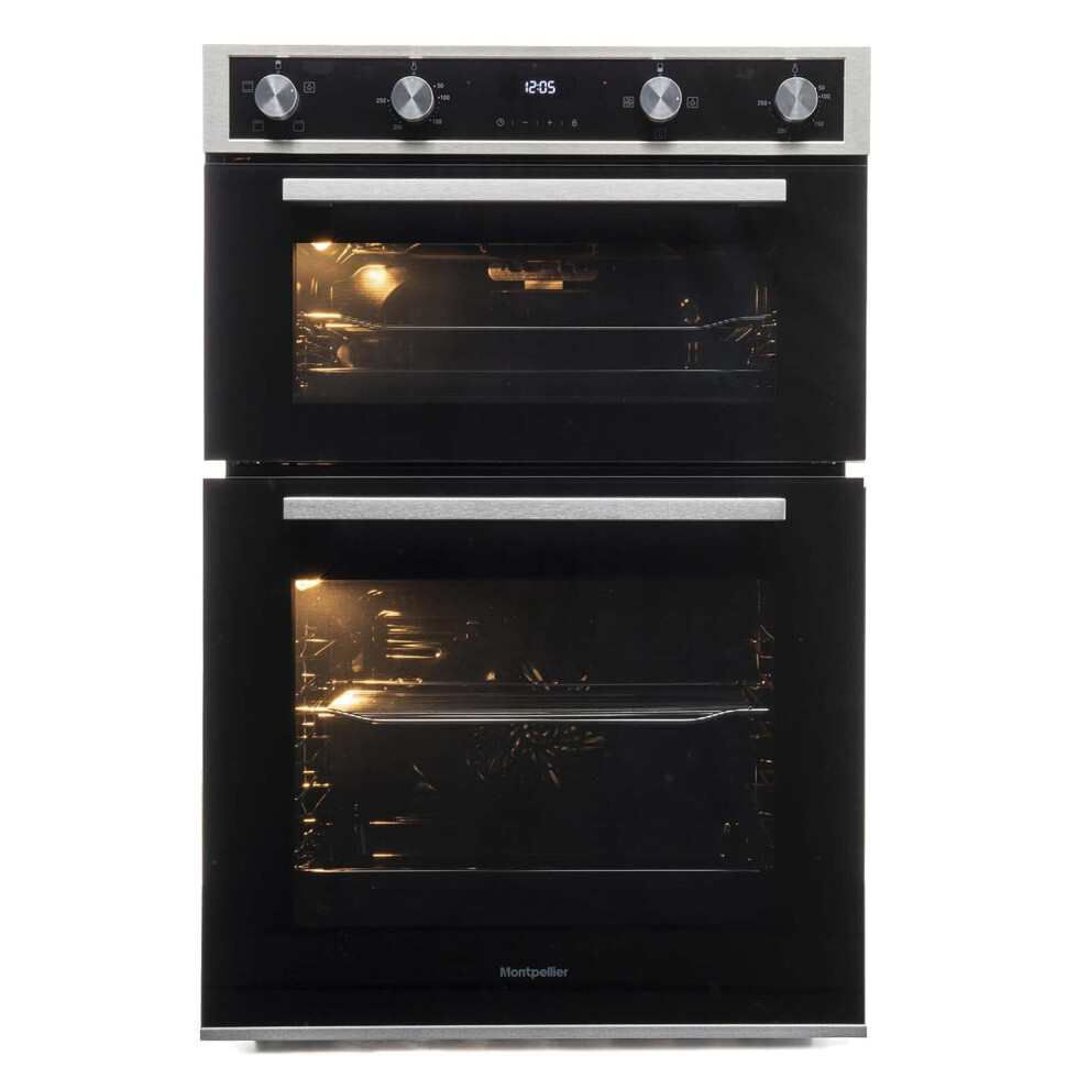 60cm Black Built In Double Electric Fan Oven 110L - Montpellier DO3570IB