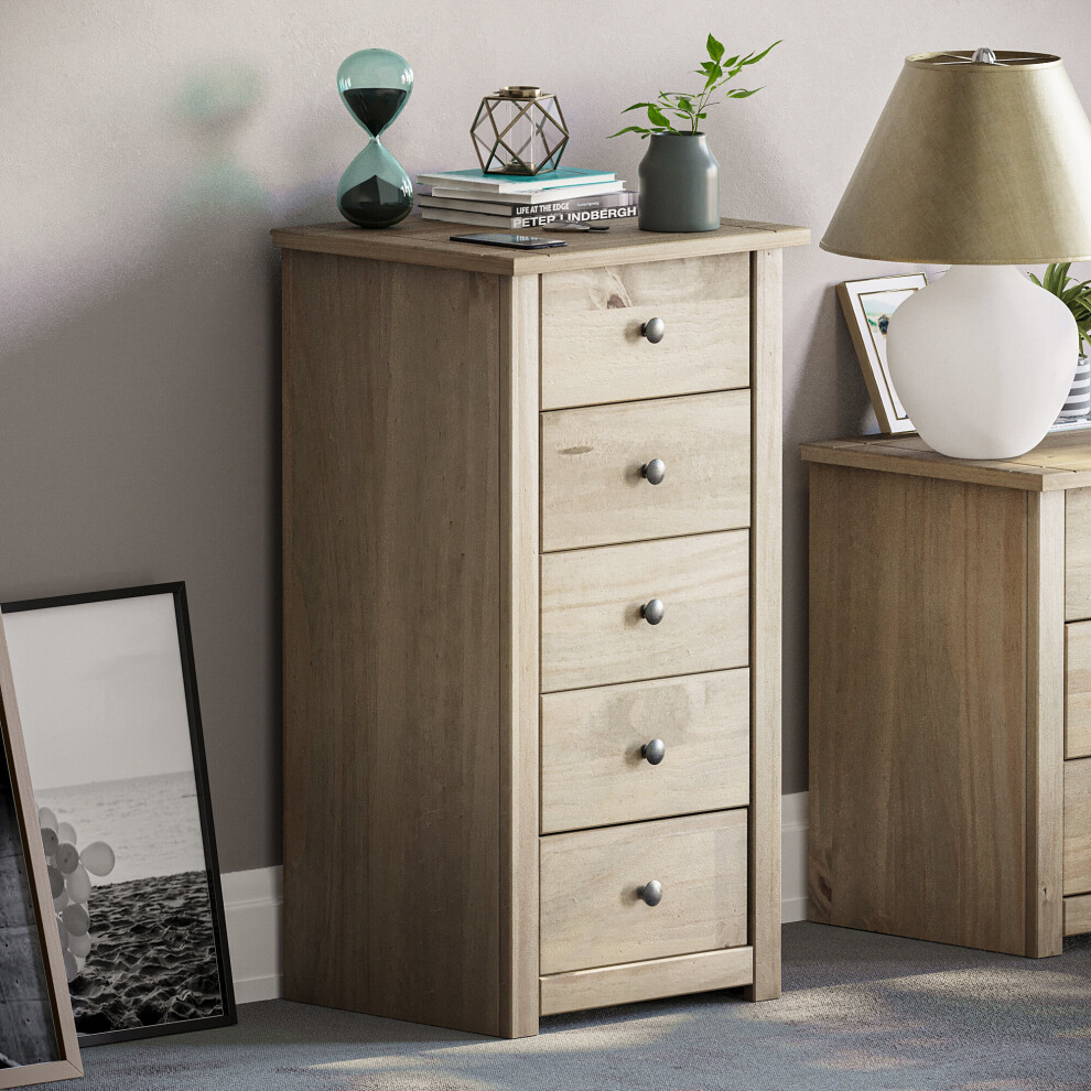 Panama 5 Drawer Chest of Drawers Narrow Storage