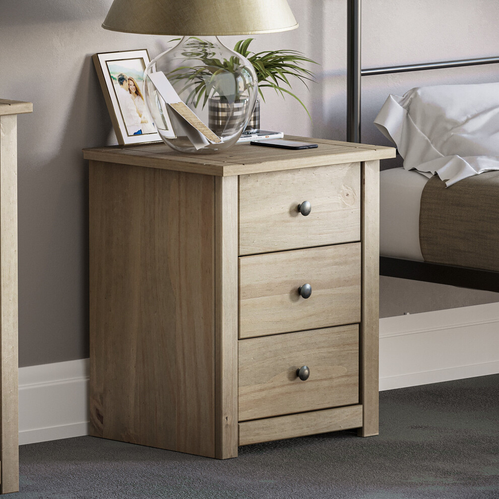 Panama 3 Drawer Bedside Cabinet Drawers Pine Wood