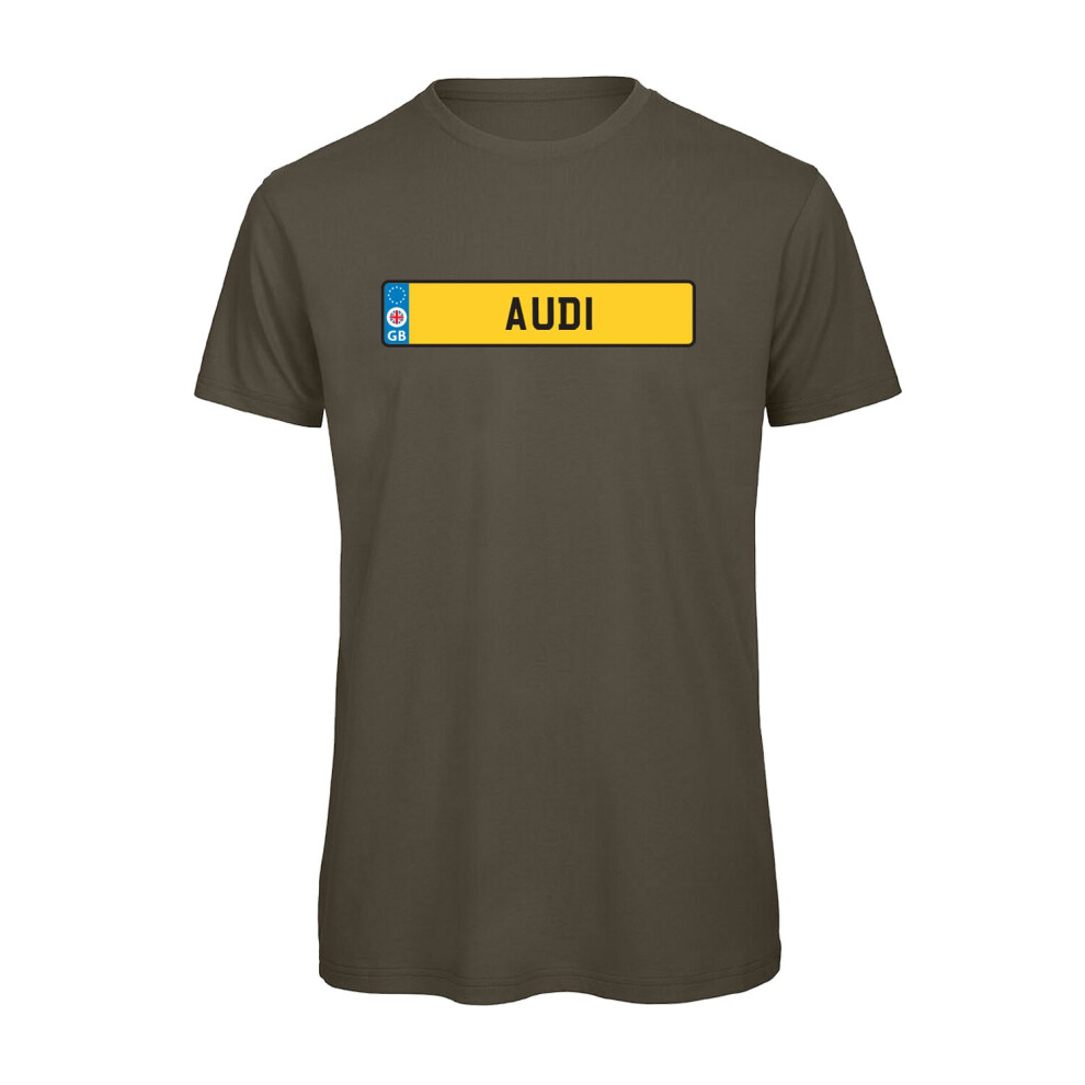 (Khaki, L) Audi Numberplate Graphic 100% Organic Very High Quality T-shirt, Gift Boxed  Perfect Christmas, Birthday Gift-image-OPC-P8SJSFM-NEW