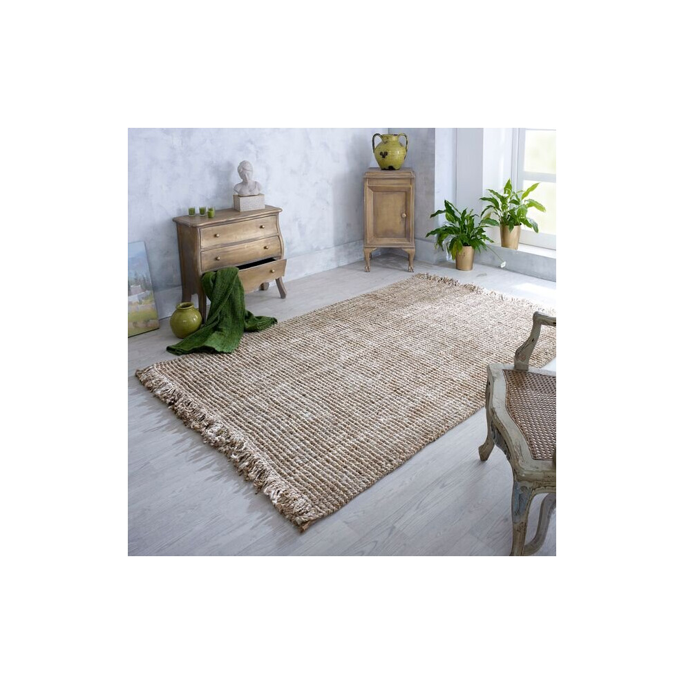 (Beige, Runner : 60 x 230 cm) Small Extra Large 100% Jute Flatweave Area Rugs Hall Runner Natural Neutral Grey Beige Braided Handmade Eco Friendly Rug