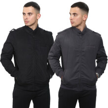 (Black, L) Mens Lightweight Jacket Full Zip Multi Pocket Coat