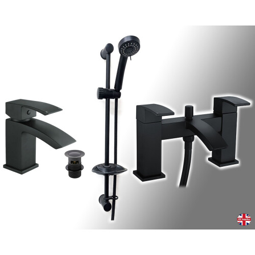 Basin & Bath Mixer Tap With Shower Kit Matt Black Bathroom Tap Set
