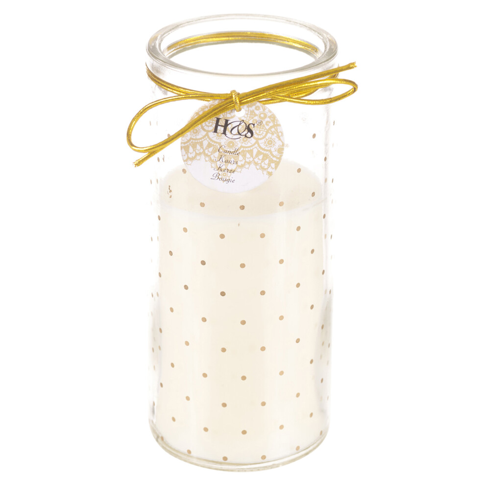 (Dot, Medium) Cream Candle Patterned Glass Jar Christmas Wedding