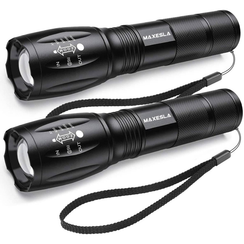 FAGORY LED Torch 2000 Lumens, Maxesla Torches Led Super Bright Flashlight,Powerful Torches Battery Powered Water Resistant 2 Pack [Energy Class A+++]