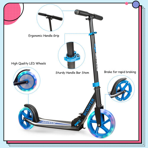 Gymax Folding Kick Scooter 2 Flash Wheels Scooter W/ Adjustable Handlebar Kids Adults 1