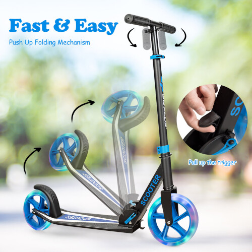 Gymax Folding Kick Scooter 2 Flash Wheels Scooter W/ Adjustable Handlebar Kids Adults 2