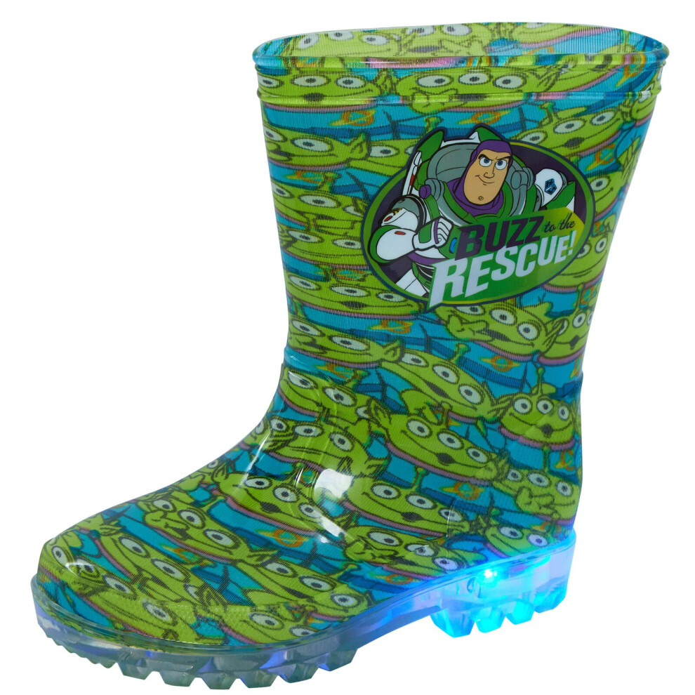 (UK 10 Child) Disney Toy Story Light Up Wellington Boots Kids Buzz Aliens Rain Snow Wellies