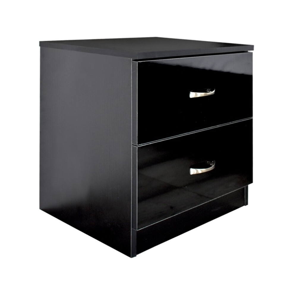 (Black) FWStyle Chilton 2 Drawer Bedside Cabinet Table