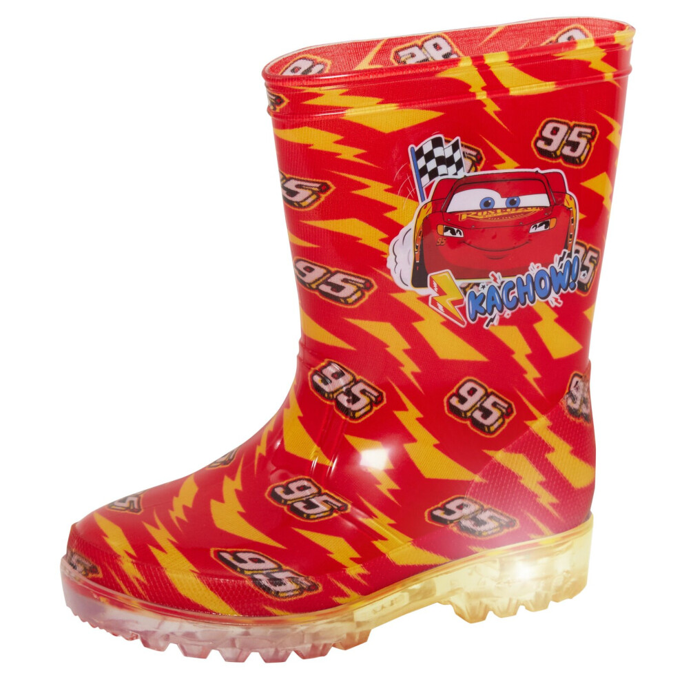 (UK 8 Child) Disney Cars Light Up Wellington Boots Boys Boots Kids Lightning McQueen Wellies