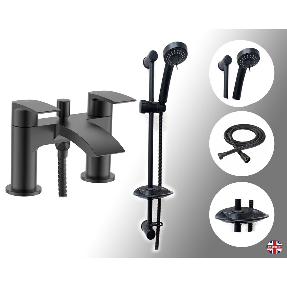 Bath Shower Mixer Tap & Shower Slider Rail Kit Matt Black Bathroom Taps 5060651456309