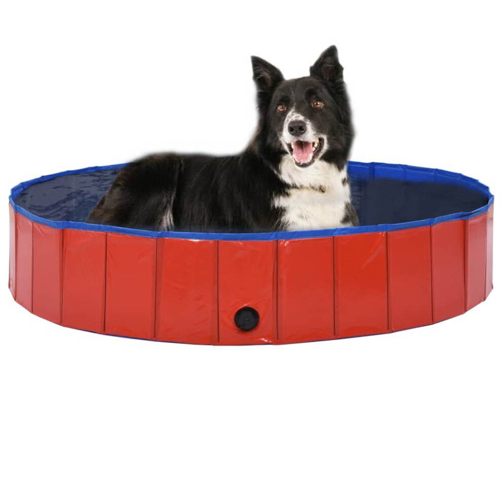 Vidaxl Foldable Dog Swimming Pool 160X30cm Pvc Anti-Slip Pet Water Centre Red