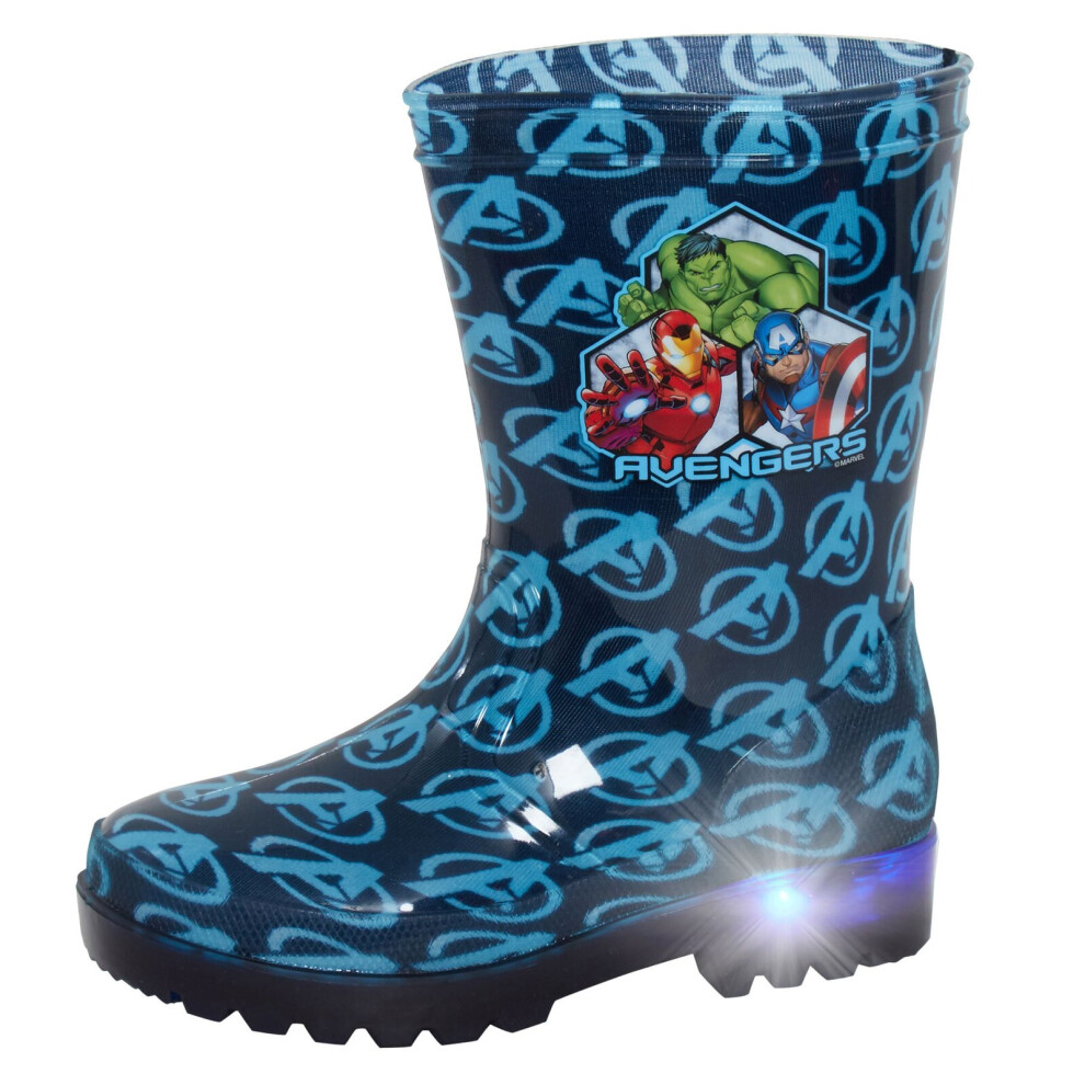 (UK 9 Child) Boys Marvel Avengers Light Up Wellington Boots Captain America Iron Man Wellies